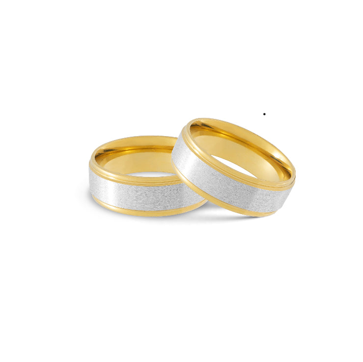 Brushed Center Gold Groove Edge Stainless Steel Ring