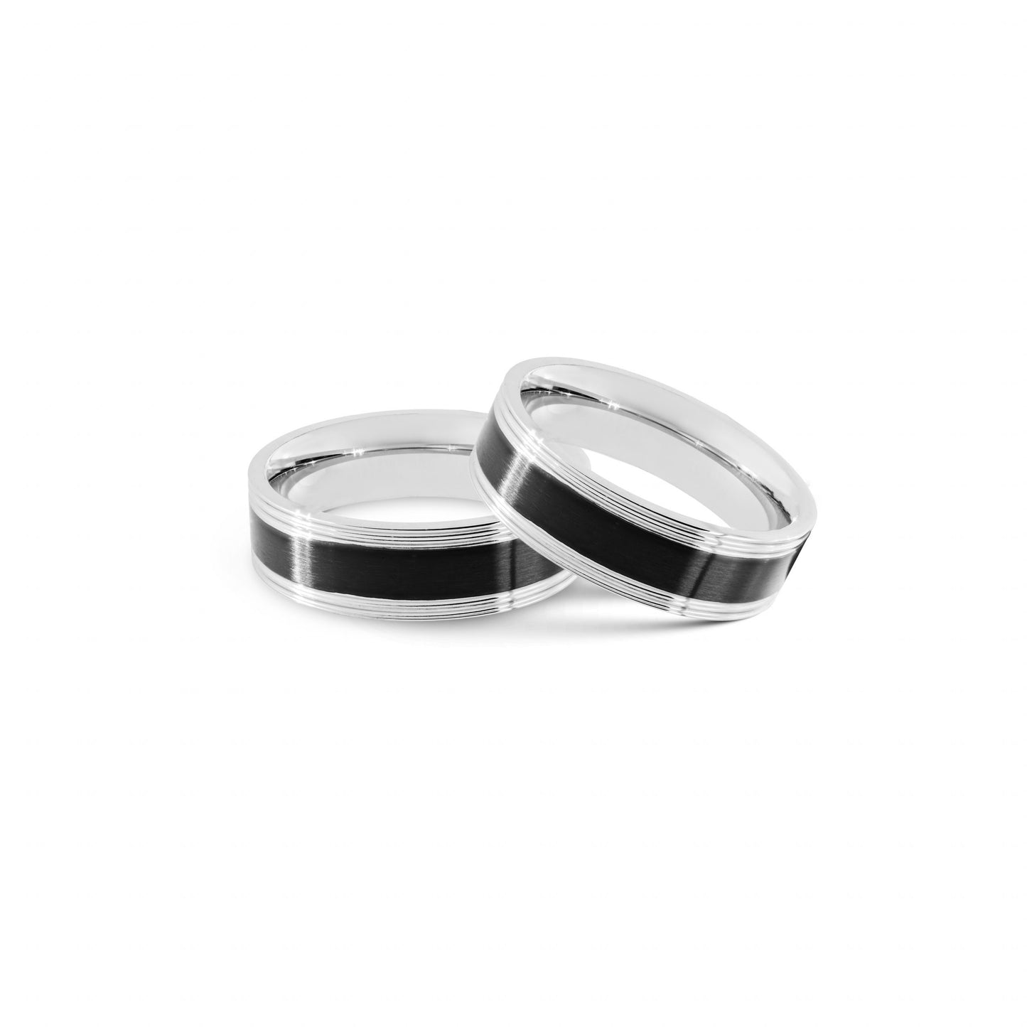 Black Center Polished Stainless Steel Ring