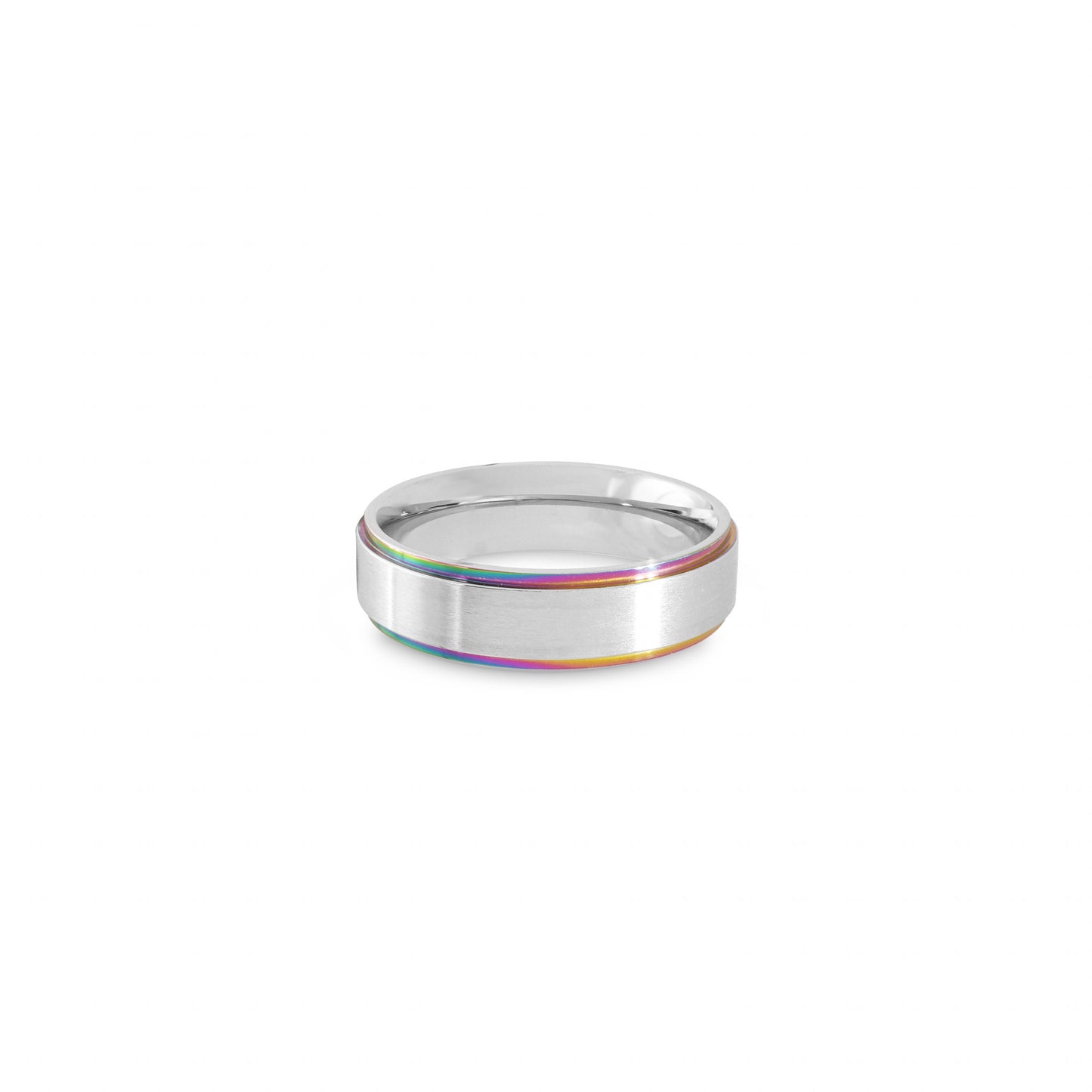 Rainbow Edge Brushed Center Stainless Steel Ring