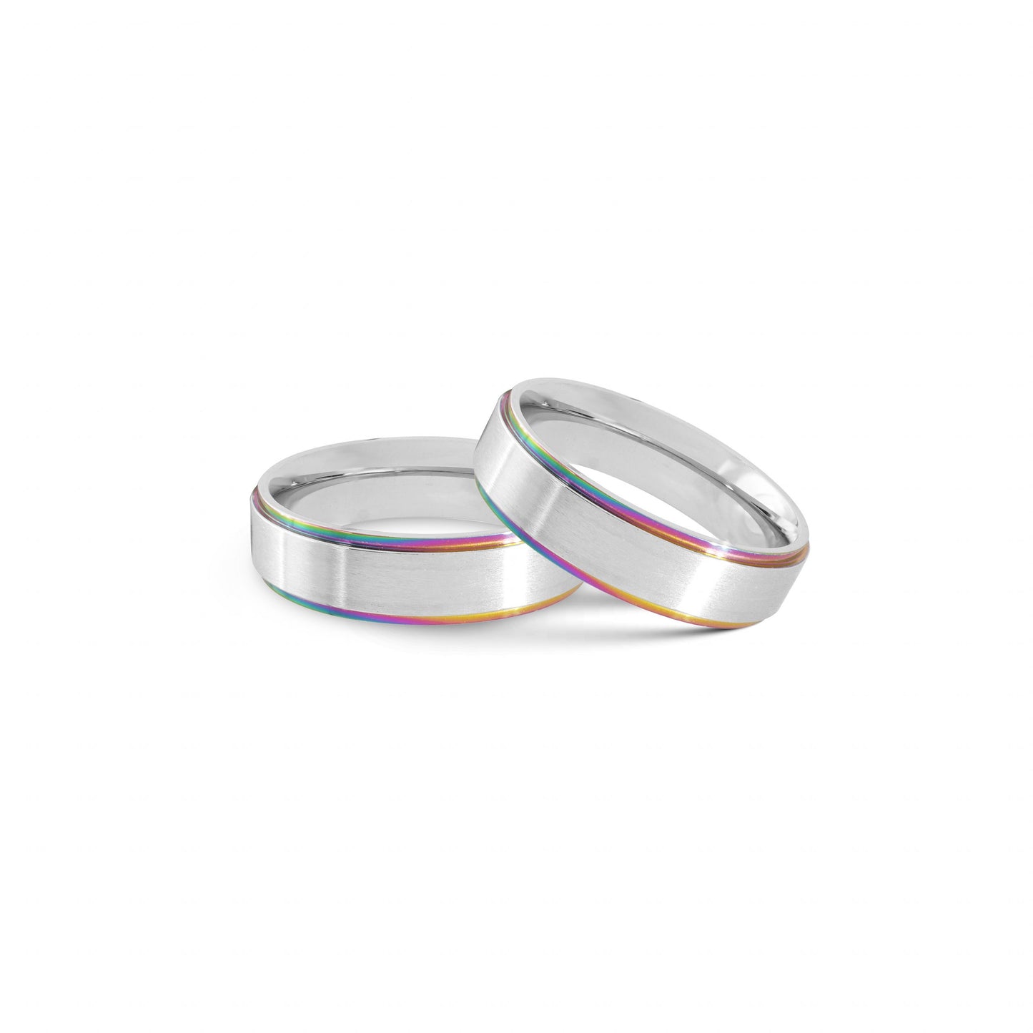 Rainbow Edge Brushed Center Stainless Steel Ring