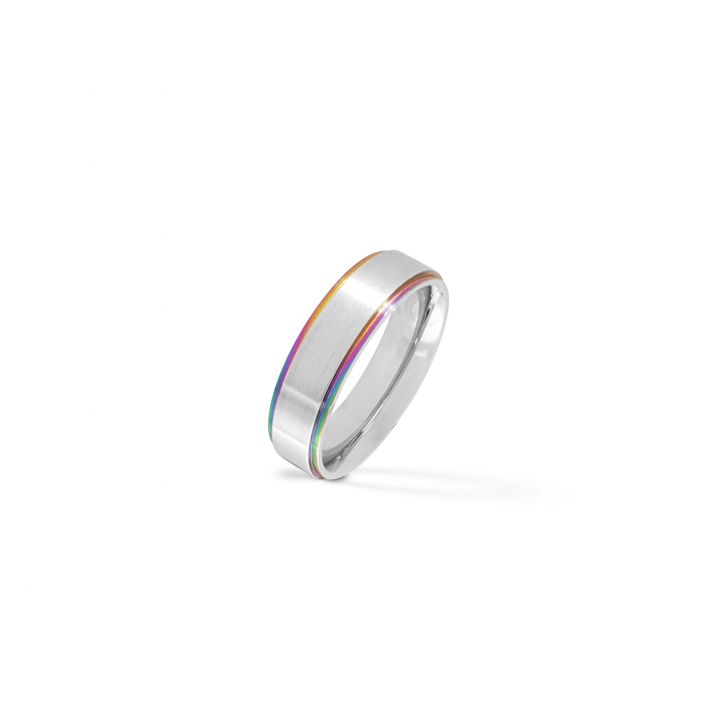 Rainbow Edge Brushed Center Stainless Steel Ring