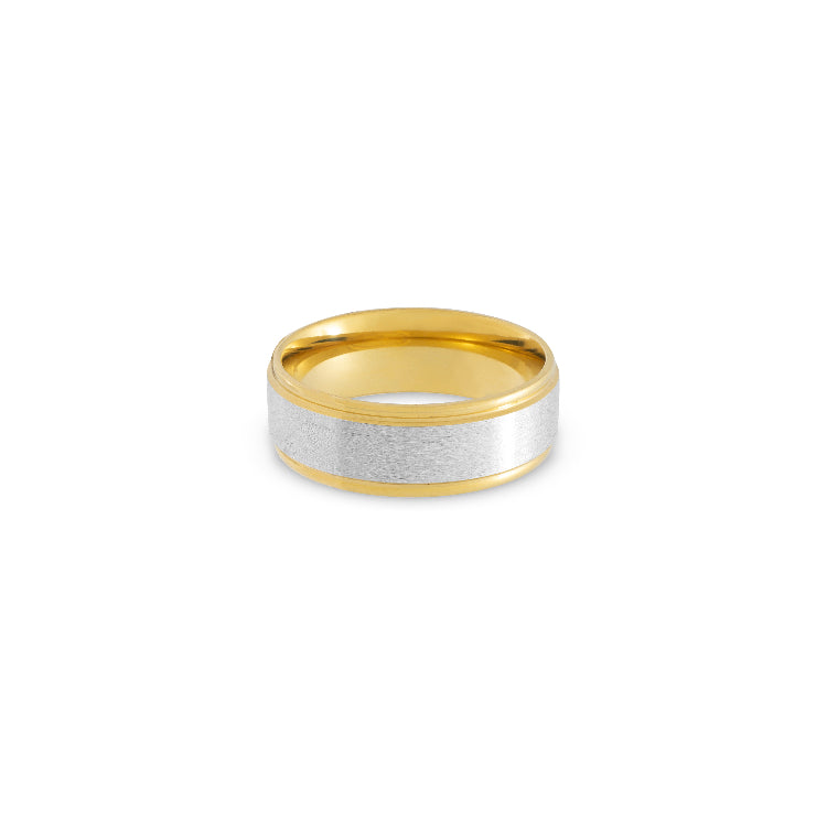 Brushed Center Gold Groove Edge Stainless Steel Ring