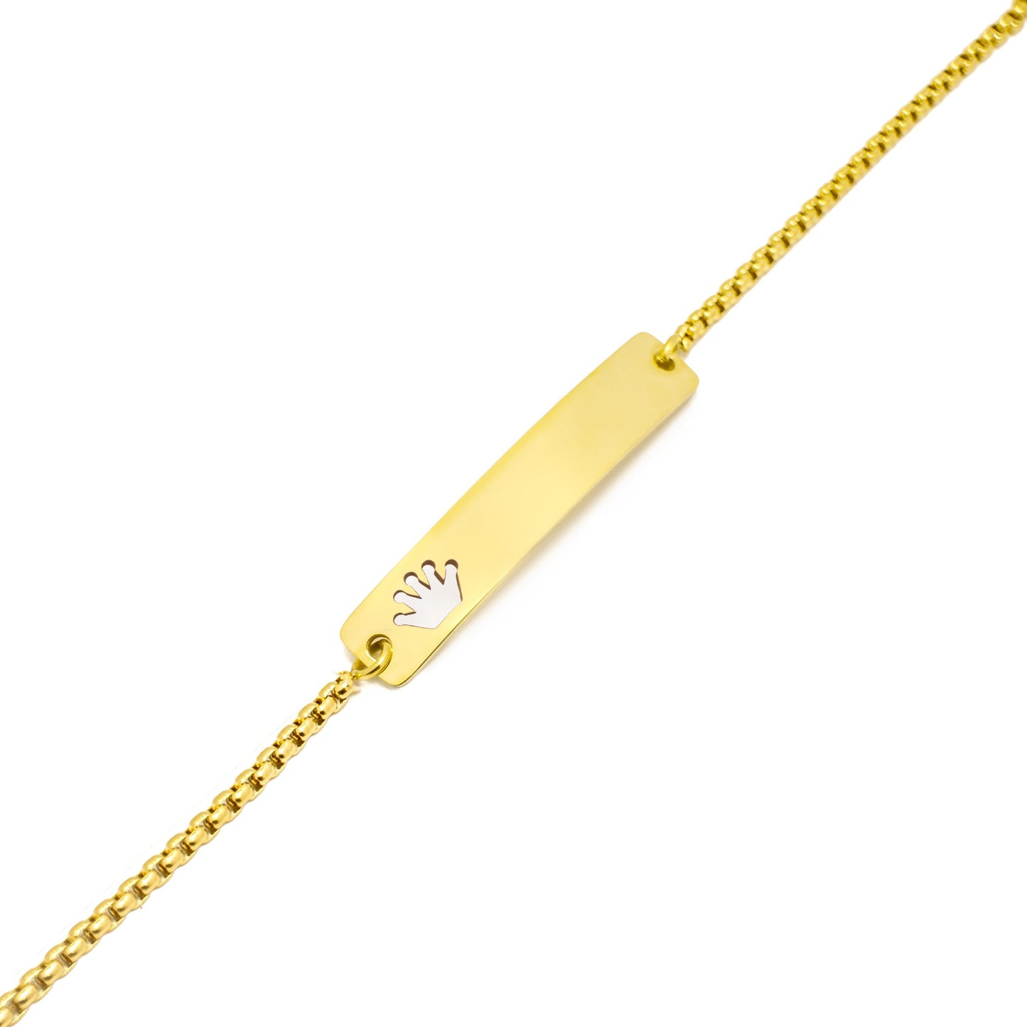 Curved Cutout Crown Adjustable Stainless Steel Bar Bracelet
