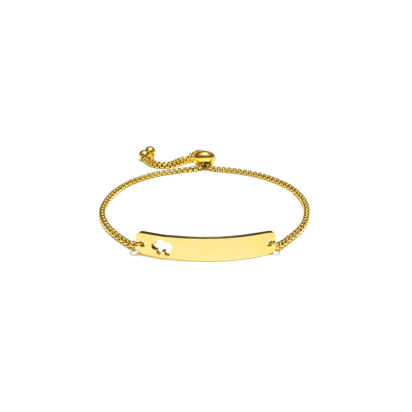 Curved Cutout Elephant Adjustable Stainless Steel Bar Bracelet