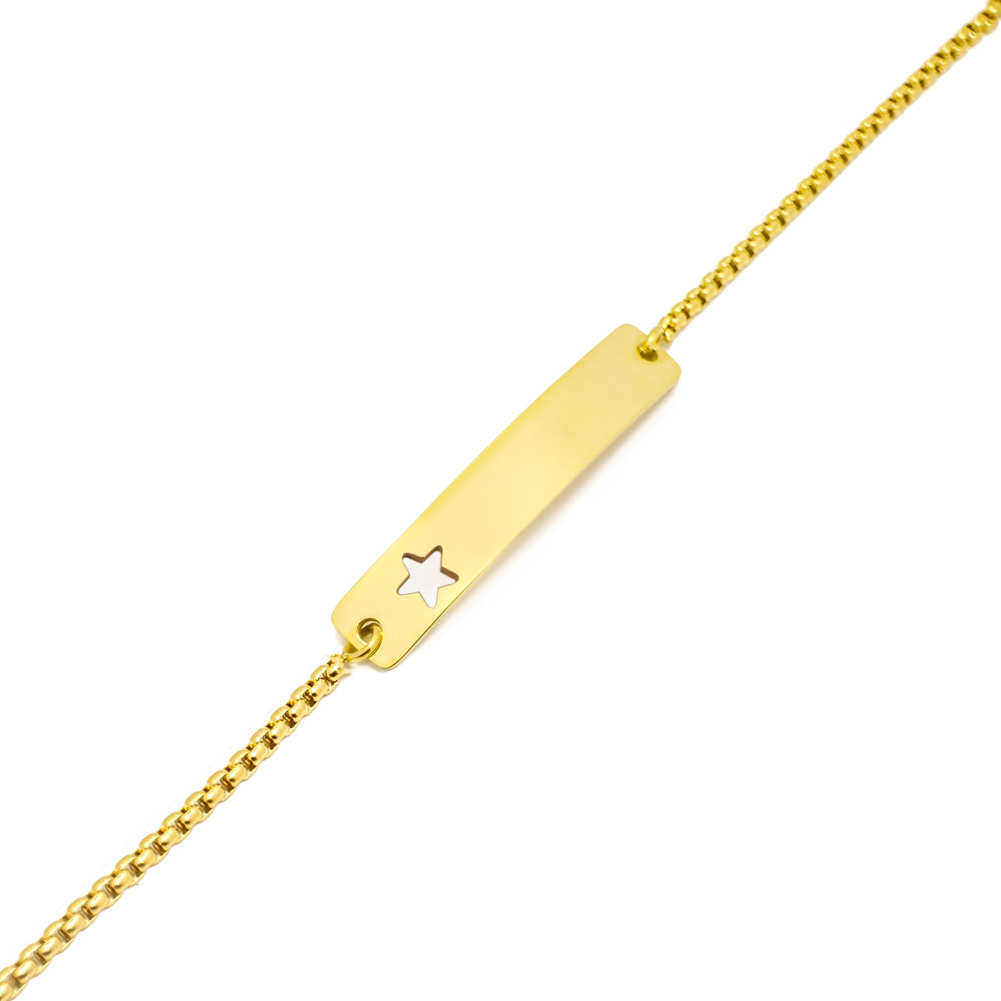 Curved Cutout Star Adjustable Stainless Steel Bar Bracelet