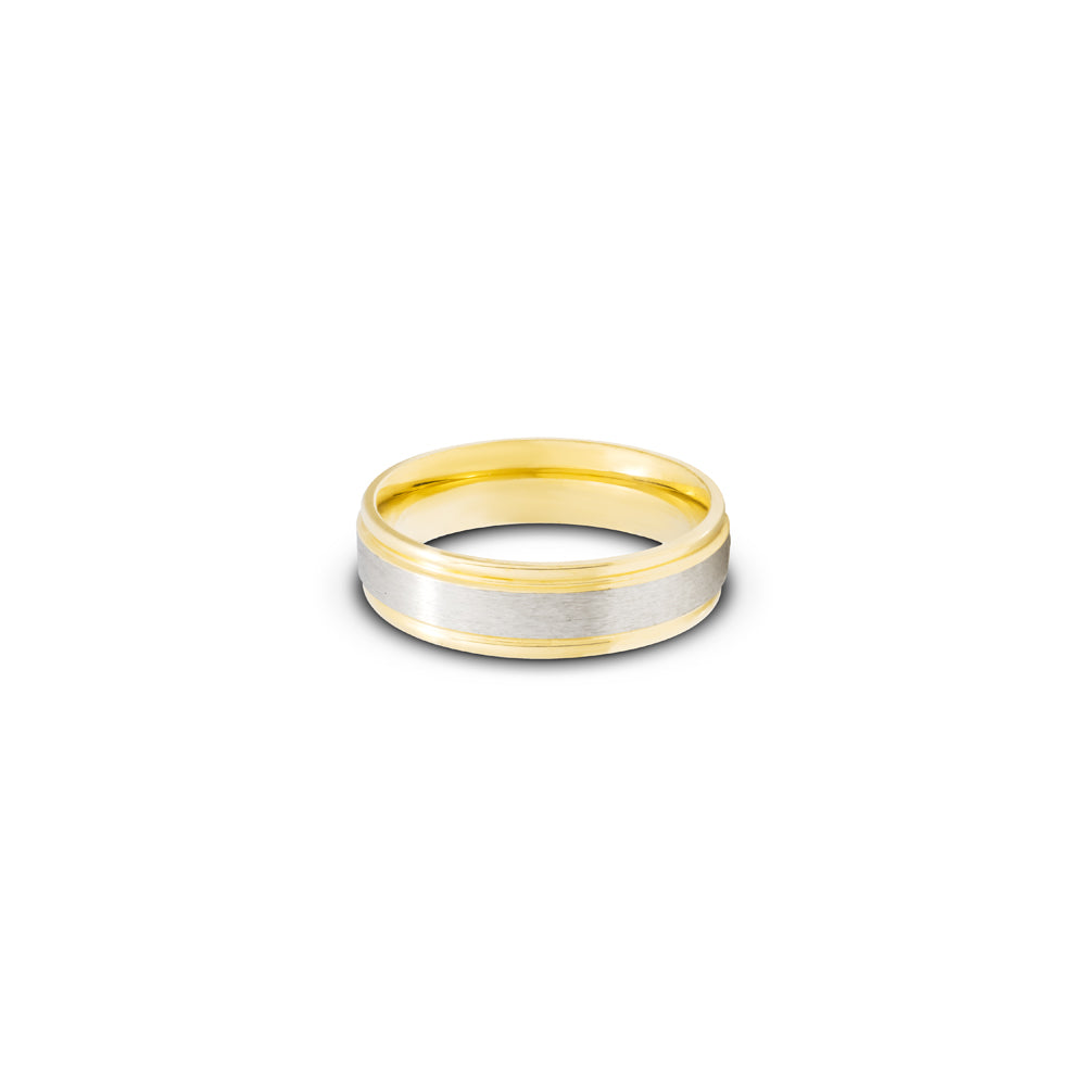 Brushed Center Gold Groove Edge Stainless Steel Ring