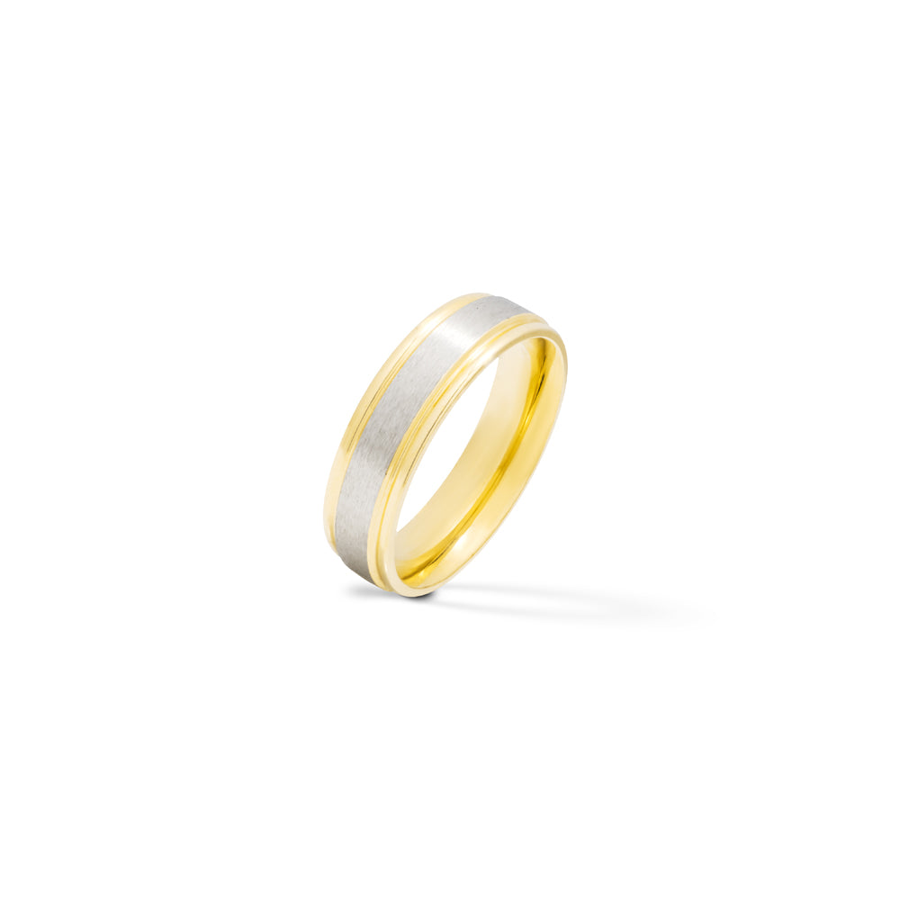 Brushed Center Gold Groove Edge Stainless Steel Ring