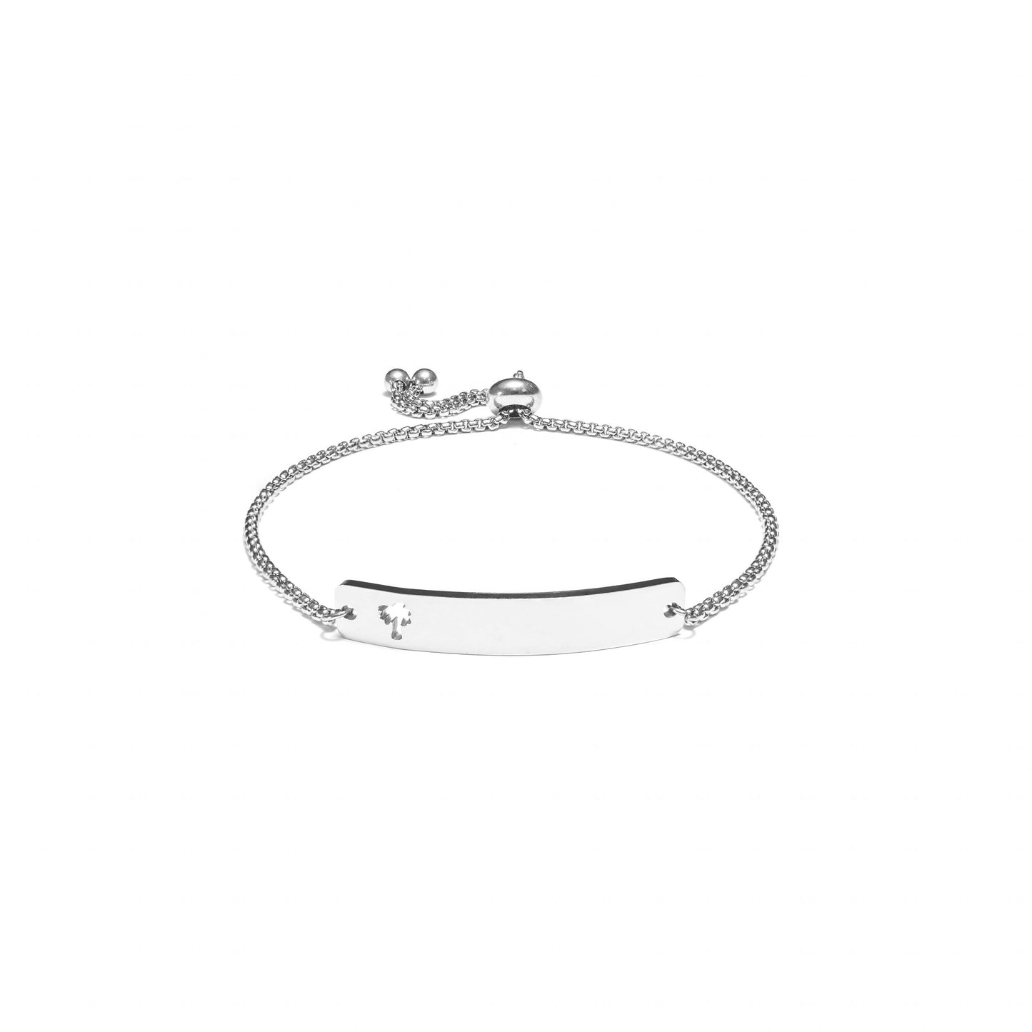 Curved Cutout Palm Tree Adjustable Stainless Steel Bar Bracelet