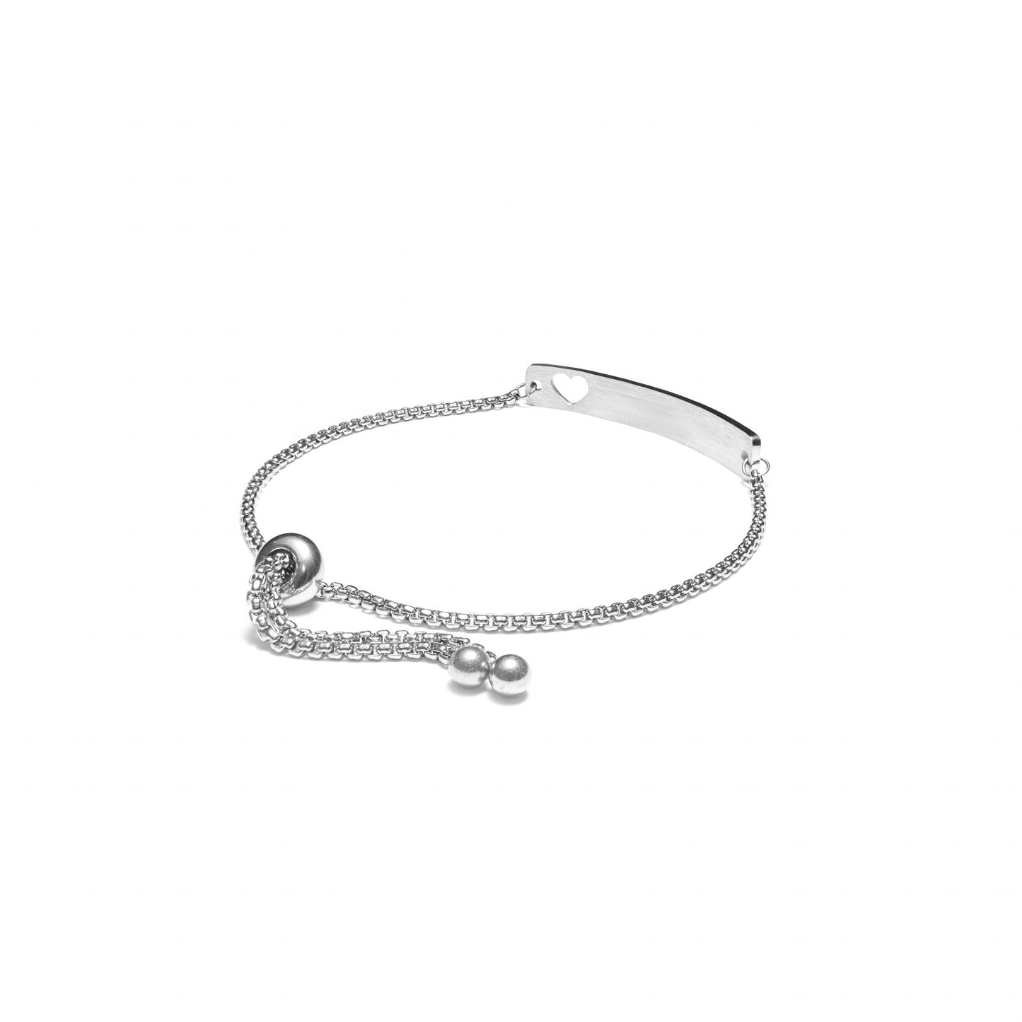 Curved Cutout Heart Adjustable Stainless Steel Bar Bracelet
