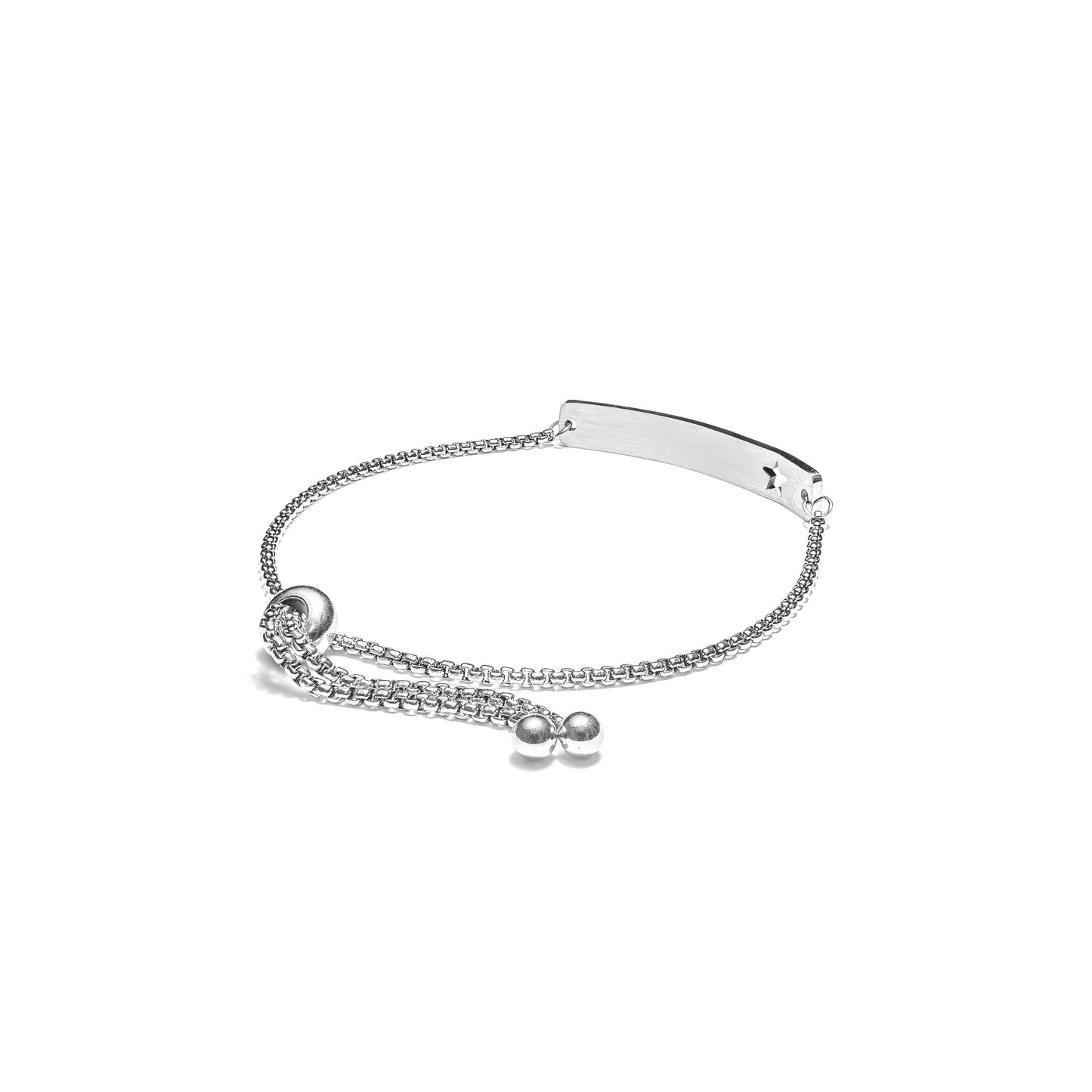 Curved Cutout Star Adjustable Stainless Steel Bar Bracelet