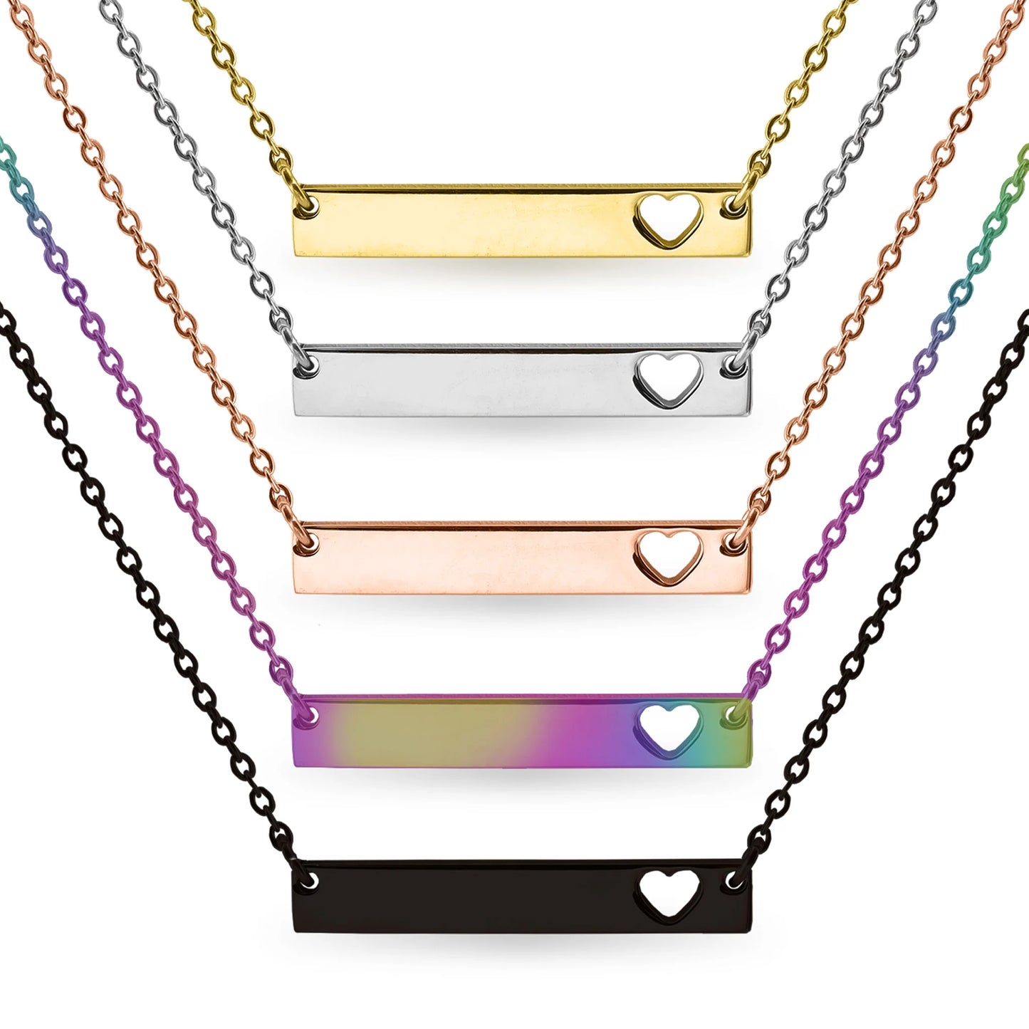 Cutout Heart Bar Stainless Steel Necklace