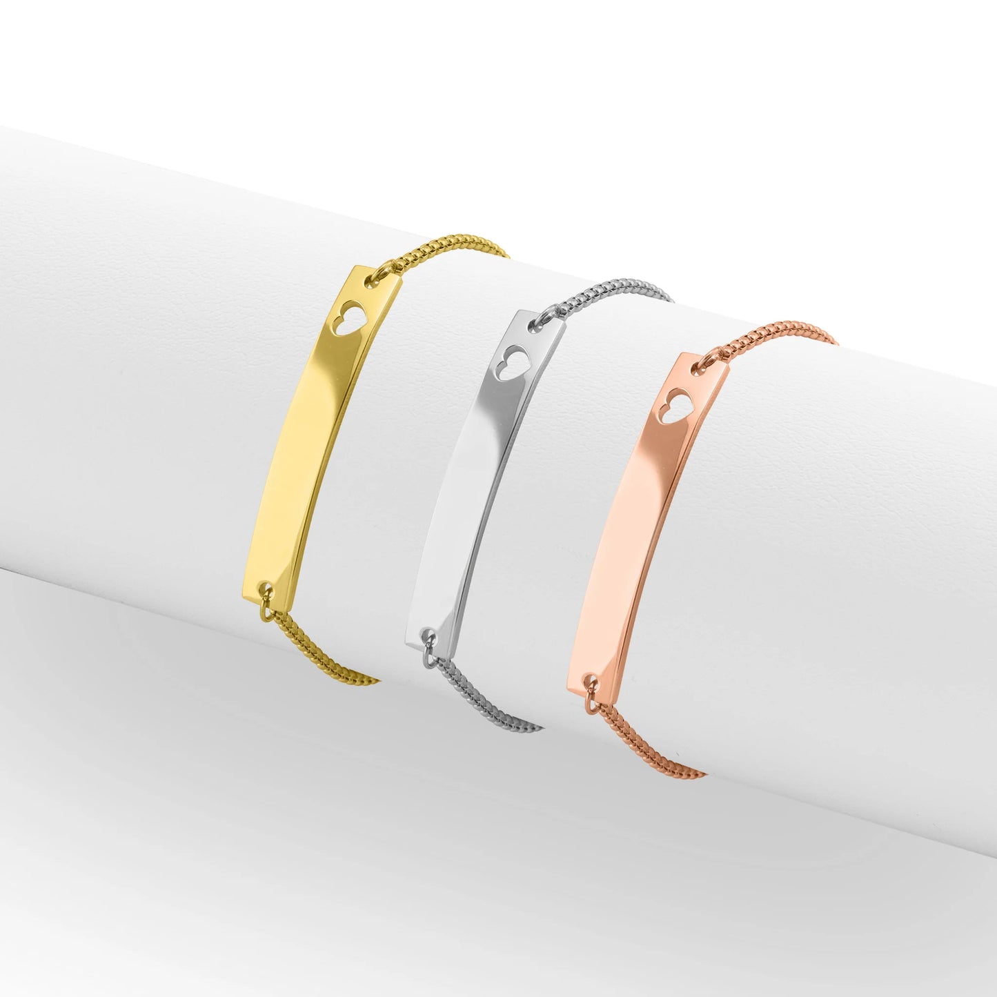 Curved Cutout Heart Adjustable Stainless Steel Bar Bracelet