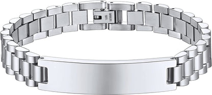 Wristband ID Bracelets for Men, Stainless Steel
