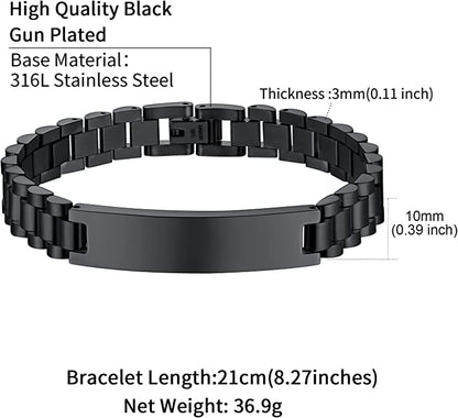 Wristband ID Bracelets for Men, Stainless Steel