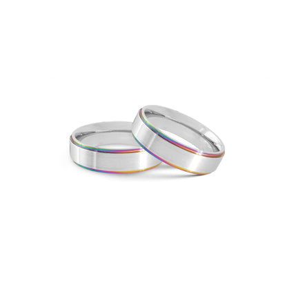 Rainbow Edge Brushed Center Stainless Steel Ring