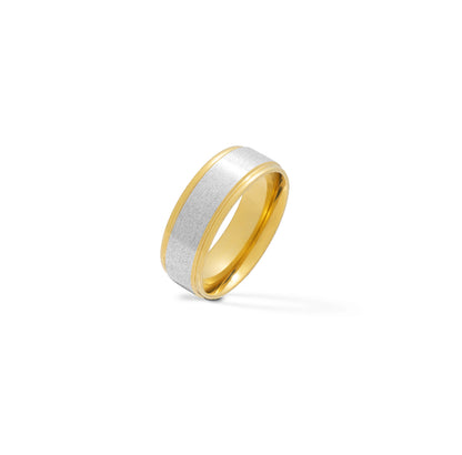 Brushed Center Gold Groove Edge Stainless Steel Ring