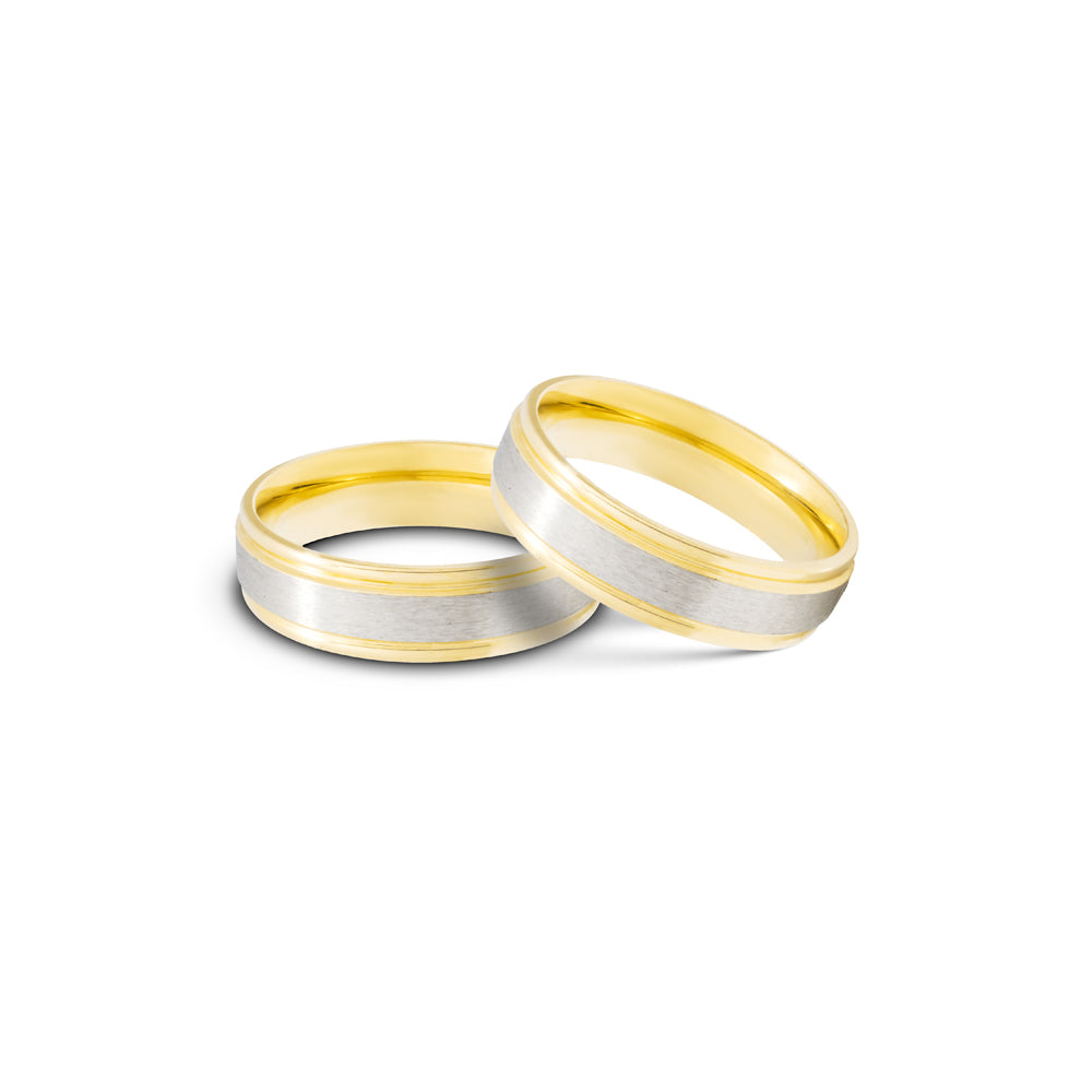 Brushed Center Gold Groove Edge Stainless Steel Ring