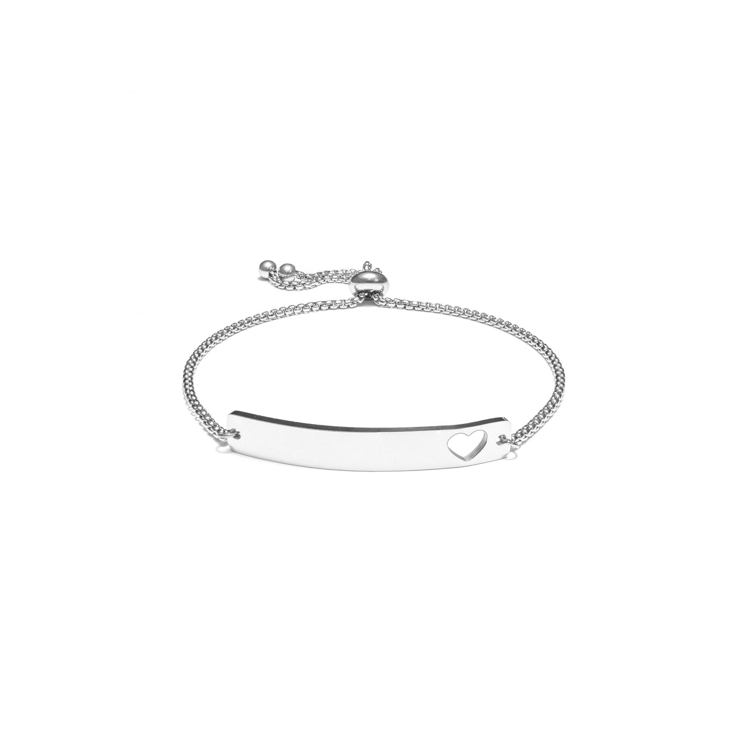 Curved Cutout Heart Adjustable Stainless Steel Bar Bracelet